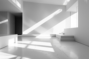Light and Shadow Elegance: Modern White Gallery Space Design
