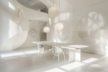 White Space Elegance: Dining Area Artistic Shadow Gallery in Luxury Home