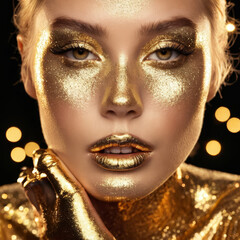 portrait of a woman with golden makeup