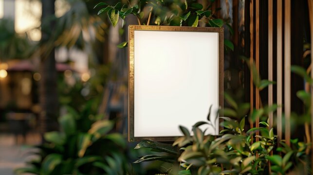 Elegant blank mockup of zoo exhibit signage with a gold foil border and sophisticated typography. .