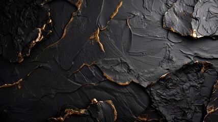 Luxurious black textured surface with golden cracks