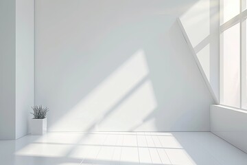Fototapeta premium Minimalist Space: Contemporary Room Design with Diagonal Light Shafts and White Background