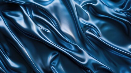 Obraz premium Close-up of luxurious, rippled blue satin fabric with silky texture