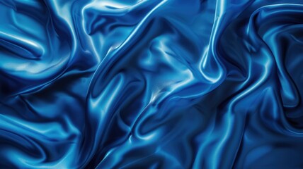 Fototapeta premium Smooth blue satin fabric with luxurious, silky texture and elegant ripples