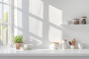 Minimalist Kitchenware Display on Clean White Apartment Background