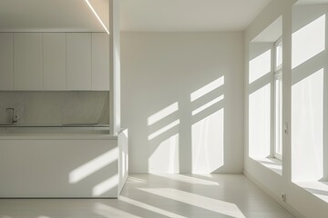 Geometry in White: Minimalistic Space with Linear Light Installation in Contemporary Apartment