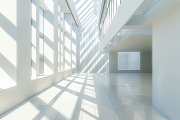Obraz premium Geometric Shadows: Modern Atrium Minimalistic Design with White Background and Window Concept