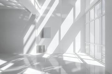 Geometric Shadows: Modern Atrium Design with Minimalist White Interior and Light Geometry