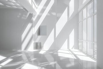 Fototapeta premium Geometric Shadows: Modern Atrium Design with Minimalist White Interior and Light Geometry