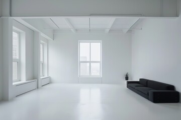 Contemporary Living Room: Space Interior White | Minimalist Design with Dark Furniture
