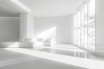 Monochromatic White Luxury: Modern Living Room Concept with Window View