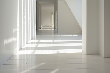 Minimalist Entryway: The Art of Light and Shadow in White Modern Interior Space