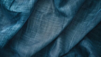 Close-up of textured blue fabric with wrinkles