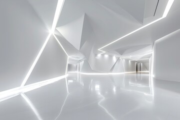 Fototapeta premium Geometric Light: White Space in Architectural Minimalism Art Gallery