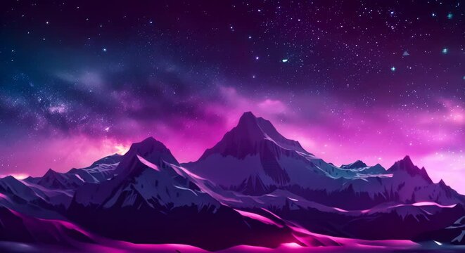 Stylized low poly mountains under a geometric starry sky, perfect for adventurous themes,