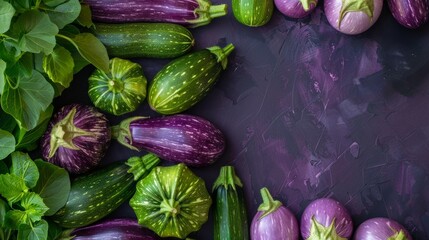 Purple eggplants and green zucchini generative ai