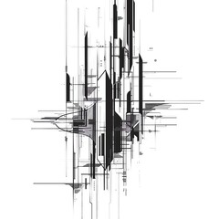 Line art of abstract forms resembling a city skyline, minimalist and fragmented, ideal for contemporary architectural illustrations.
