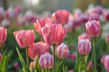 Fototapeta premium Pink tulips in the glow of sunlight