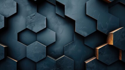 Abstract geometric background with blue hexagons and gold accents