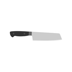 nakiri japanese chef knife flat design vector illustration isolated on white background. Sharp chef's tool with steel blade, wooden handle. A simple culinary sketch, chopper for cutting meat, fish