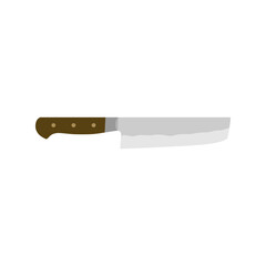 nakiri japanese chef knife flat design vector illustration isolated on white background. Sharp chef's tool with steel blade, wooden handle. A simple culinary sketch, chopper for cutting meat, fish