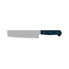 nakiri japanese chef knife flat design vector illustration isolated on white background. Sharp chef's tool with steel blade, wooden handle. A simple culinary sketch, chopper for cutting meat, fish