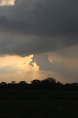 Light colors of Sunset Sunrise Sundown Sky with real sun, natural background without any birds