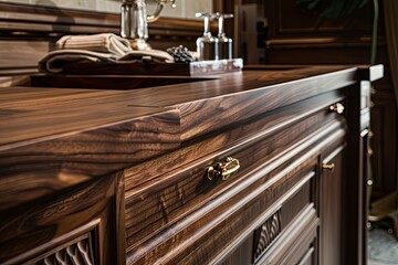 High-Quality Walnut Wood Surface: Luxurious Ambiance with Old Interior Highlights