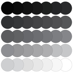Monochrome gradient circles. Vector grayscale palette. Shades of gray design swatch.