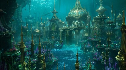 At the heart of a vast underwater city lies a grand palace home to the powerful queen of the sea and her court of mysterious oceanic . .