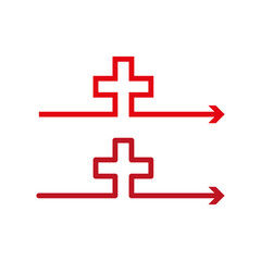 Christian Cross with Arrow. Religious Direction Symbol. Faith Pathway Sign. Vector illustration. EPS 10.