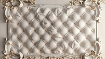 Luxurious quilted white leather headboard with ornate frame