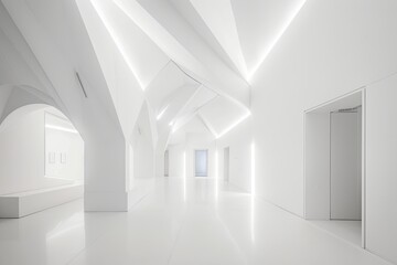 White Geometric Minimalism: Bright Exhibition Space with Clean Architectural Design