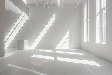 Obraz premium Contemporary White Interior: Clean Diagonal Light Shafts in Retail Space