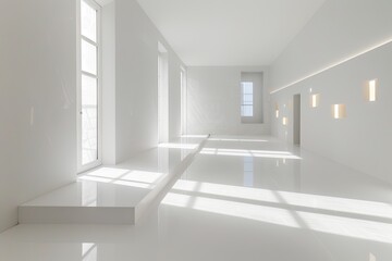 Minimalistic White Room: Light Patterns in Contemporary Interior Space