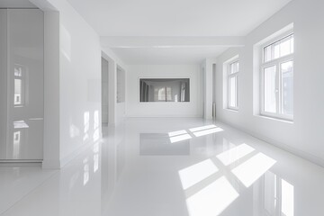 High-Shine Floor Studio Apartment: Minimalist Monochromatic Interiors