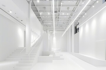 Obraz premium White Space Gallery: Illuminating Minimalist Architecture with Dramatic Spotlights