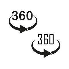 Icons for 360 degree view. Full rotation symbol. Virtual reality concept. Vector illustration. EPS 10.