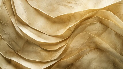 Golden fabric with elegant, undulating folds and wrinkled texture