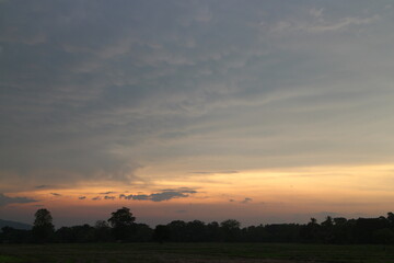 Beautiful Vivid sky painted by the sun leaving bright golden shades. Image of cloud sky on evening time. Evening Vivid sky with clouds.