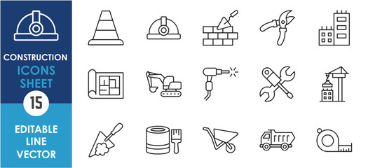 Building and construction line icons set. Building related icons sheet.