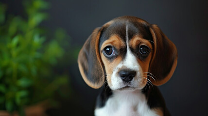 Innocent Beagle puppy with soulful eyes, epitomizing youthful curiosity, AI Generative.