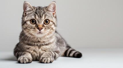 Obraz premium Charming Scottish fold cat with captivating eyes on a simple background AI Generative.