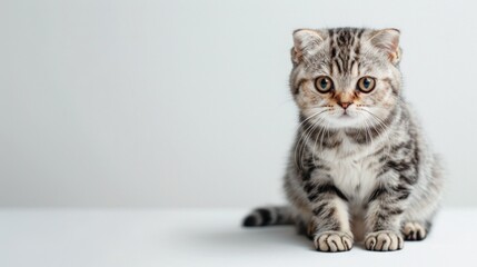 Obraz premium An endearing Scottish fold cat gazes with curiosity, its charming presence a portrait of domestic bliss, AI Generative.