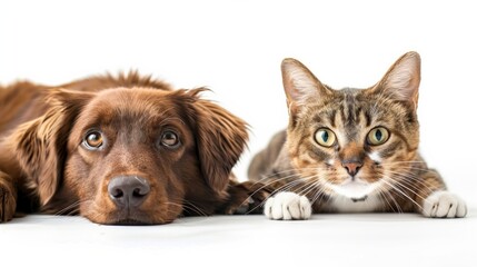 Tender moment as a dog and cat share a somber mood, AI Generative.