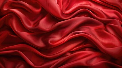 Undulating red satin fabric with smooth, rippled texture