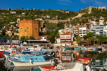 Dockyard and arsenal in Alanya on a beautiful, sunny day, Turkey