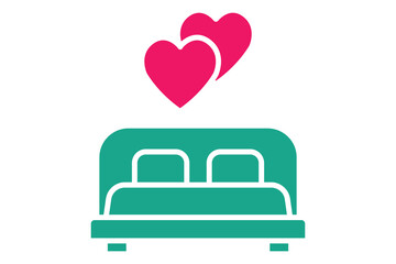 first night icon. bed with heart. icon related to wedding. solid icon style. wedding element illustration