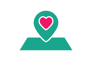 wedding location icon. map with heart. icon related to wedding. solid icon style. wedding element illustration