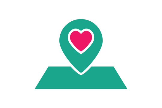 wedding location icon. map with heart. icon related to wedding. solid icon style. wedding element illustration